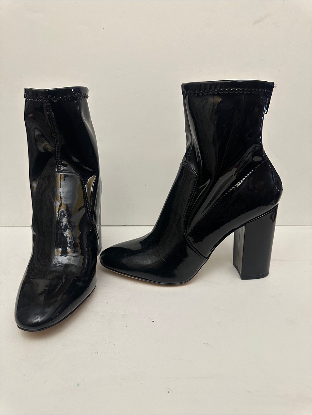 Aldo Glossy Black Patent Block Heel Ankle Boots